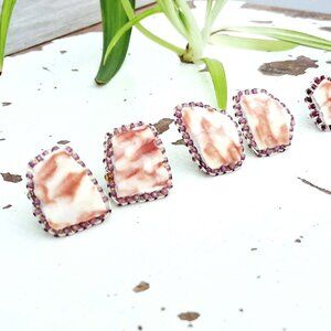 Natural scallop seashell beaded stud earrings, 1"